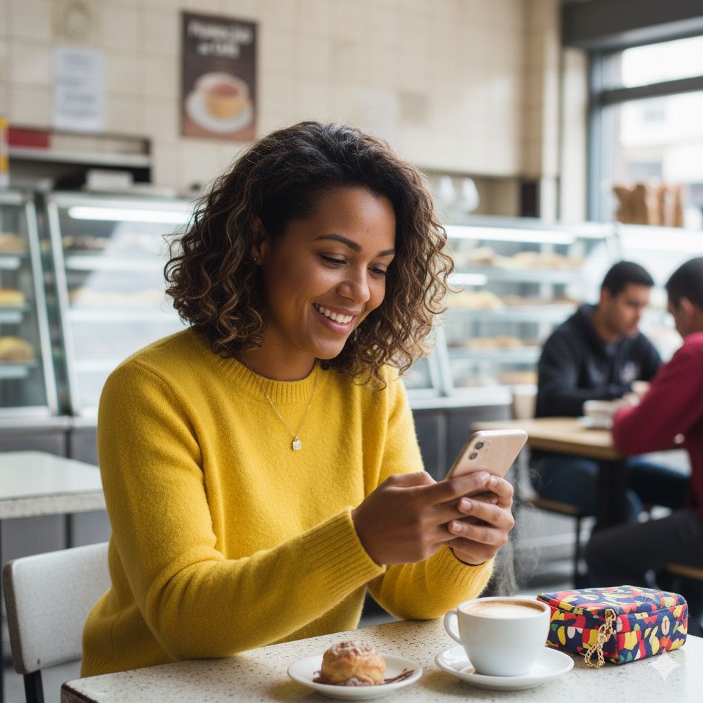 [Imagem de uma mulher jovem mexendo no celular]